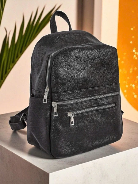 Woven Women's Backpack AURELIA by Królewska Moda made of Black Eco-Leather