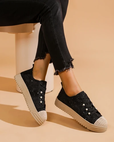 Royalfashion Women's lace sneakers with sequins Nille