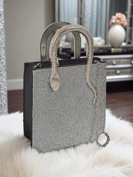 Royalfashion Women's Envelope Clutch with Cubic Zirconia and Snake Glam Handles