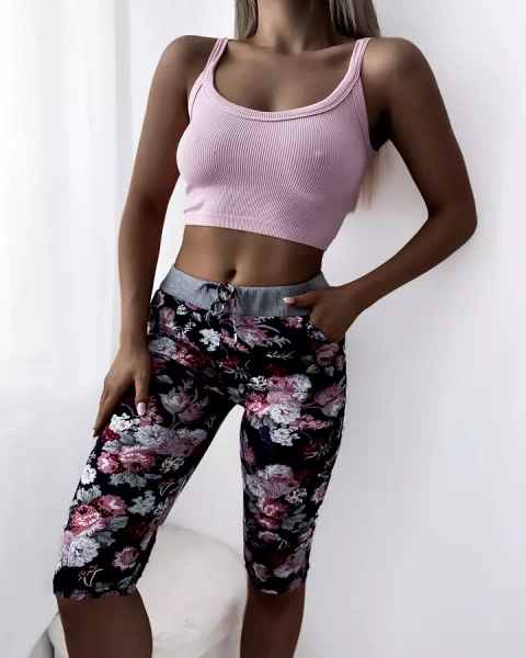 Women's maroon 3/4 shorts with a floral pattern - Clothing