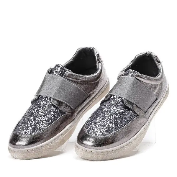 OUTLET Grey slip on sneakers with glitter Rebeca - Footwear