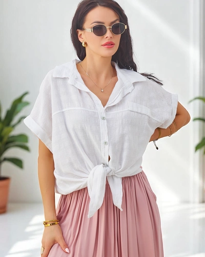 Royalfashion Women's cotton shirt with embossing and short sleeves