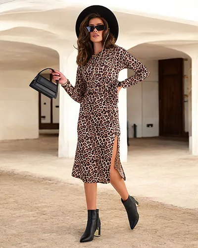 Royalfashion Women's midi dress in leopard print