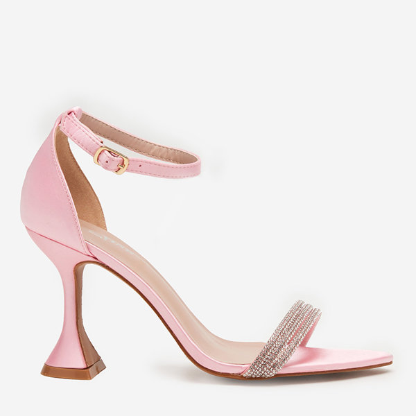Pink women's sandals on a high heel with decorative cubic zirconias Manestri - Footwear