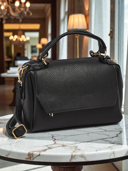 Luna Black Leather Elegant Everyday Handbag