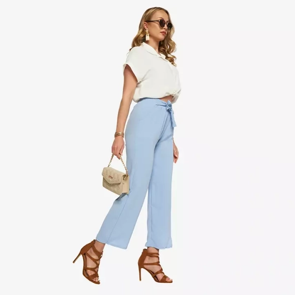 Blue women's wide fabric pants - Clothing