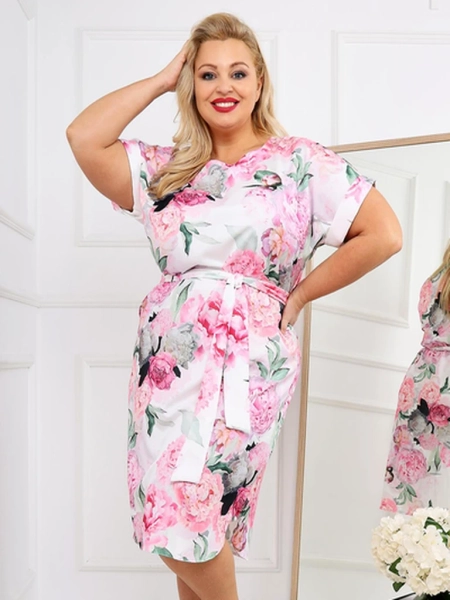 Royalfashion Women's knee-length dress with short sleeves and rose tie