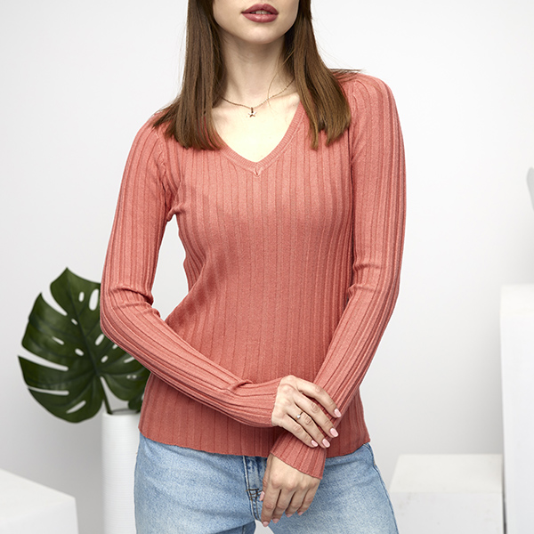 Women's Coral Ribbed Sweater - Clothing