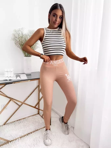 Women's powdered ribbed leggings with inscriptions - Clothing