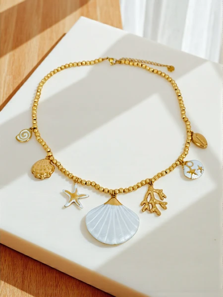 Athena Charm Sea Necklace – Golden Amulets with Marine Motifs