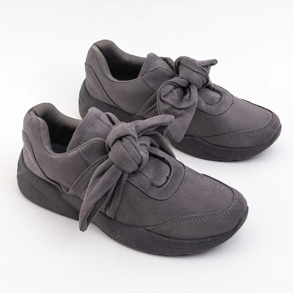 OUTLET Grey women's sports shoes with bow Montrel - Footwear