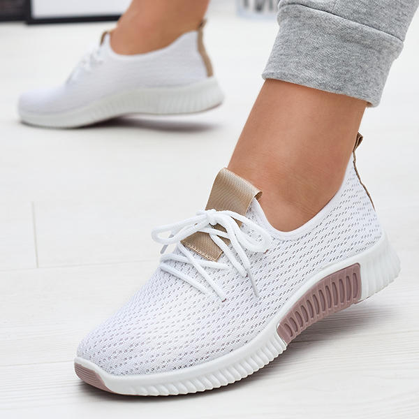 White women's sports shoes with brown inserts Kedeti - Footwear