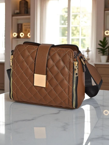 Aurelia women's handbag – dark brown, ecological patent leather, 22x20cm