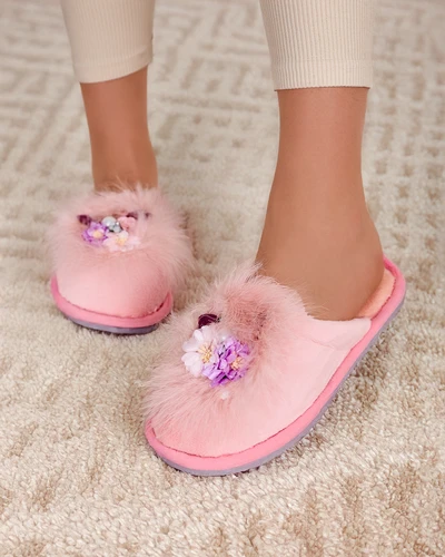 Royalfashion Women's fur slippers with flowers Ederra