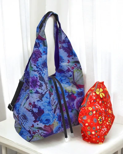 Royalfashion Large floral fabric bag with a cosmetic pouch and magnetic closure