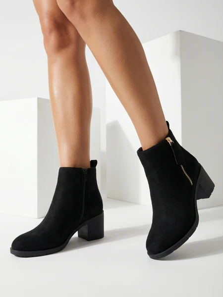 Royalfashion Black eco suede women's low stiletto boots Rejerry