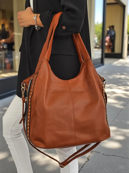 Callista women's bag, brown eco-leather, for shoulder and hand, 44cm