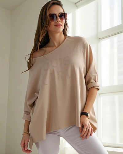 Royalfashion Women's viscose blouse with rhinestone lettering