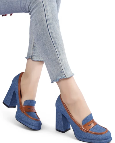 Royalfashion Women's denim moccasins on a block heel Jozenas