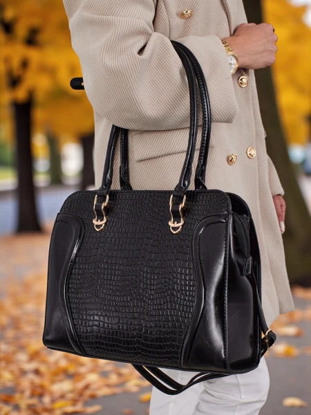 Women's Eco-Leather Shopper Bag with Embossing Iron Lace