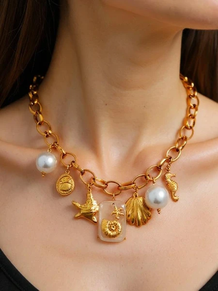 Athena Charm Sea Necklace – Golden Amulets with Marine Motifs