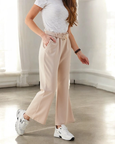 Royalfashion Wide women's fabric trousers with a decorative belt