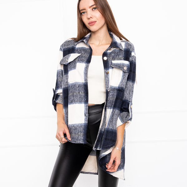 Ladies' navy blue checked shirt - Clothing