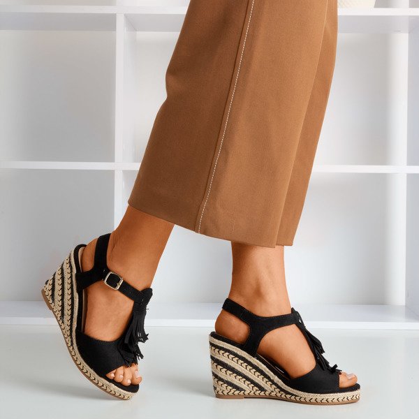 OUTLET Black women's sandals with Odina fringes - Footwear