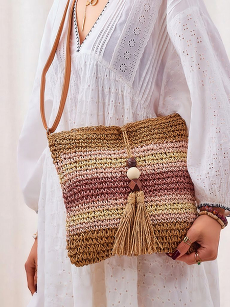 Royal Fashion Small Striped Straw Charm Mini Handbag for Women