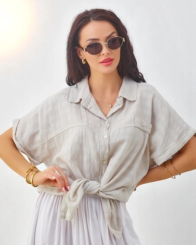 Royalfashion Women's cotton shirt with embossing and short sleeves