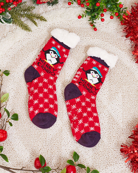 Red women's socks with Christmas pattern - Underwear