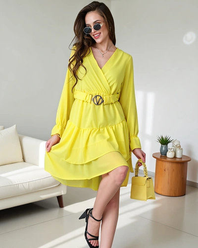 Royalfashion Women's mini dress with ruffles and wrap neckline