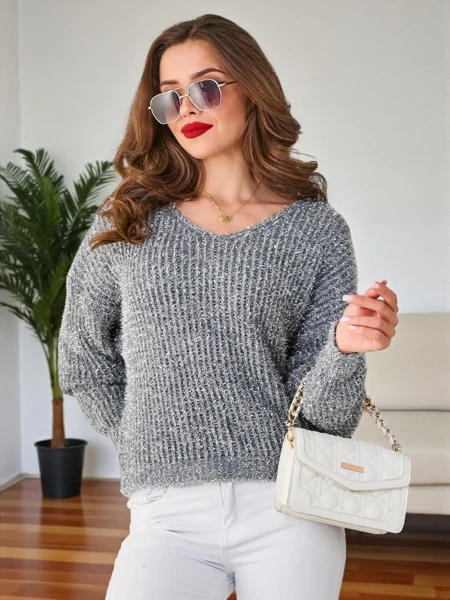 Royalfashion Women's sweater with shiny thread