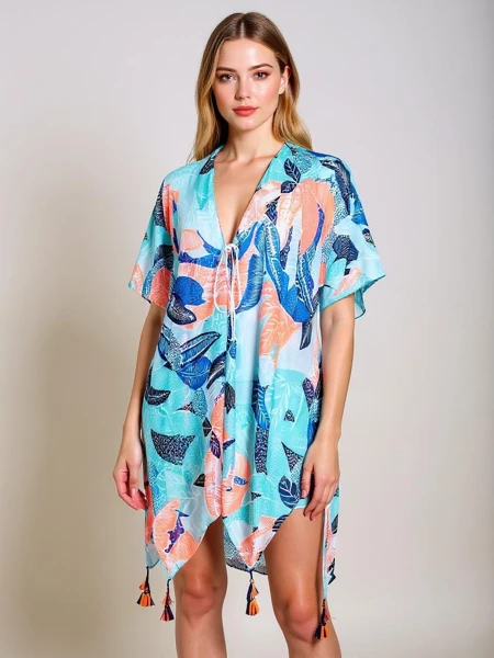 Callista Royalfashion Multicolor Knee-Length Pareo with V-Neck