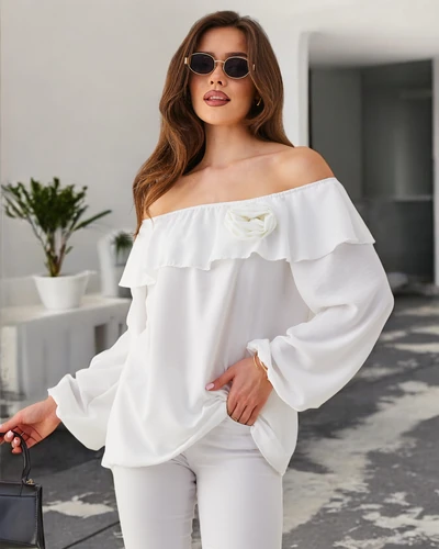 Royalfashion Women's blouse a'la Spanish with ruffles and a flower