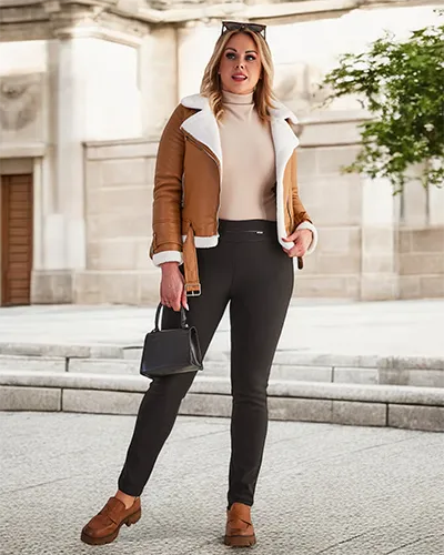 Warmed women's treggings pants in black PLUS SIZE- Clothing