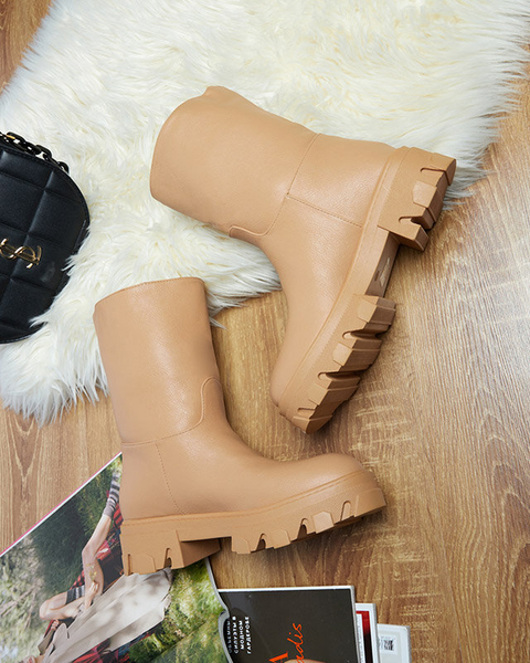 Women's slip-on ankle boots with camel Mekira insulation - Footwear