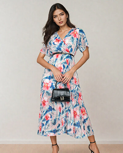 Royalfashion Women's pleated floral midi dress