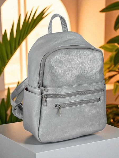 Aurora Luminosa Women's Leather Backpack Silver Królewska Moda A4