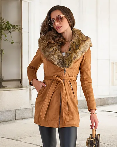 Camel women's fur coat jacket - Clothing