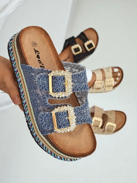 Royalfashion Women's sandals with rhinestone buckles GlamCork