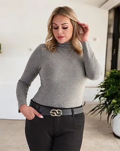 Women's half turtleneck sweater in gray- Clothing