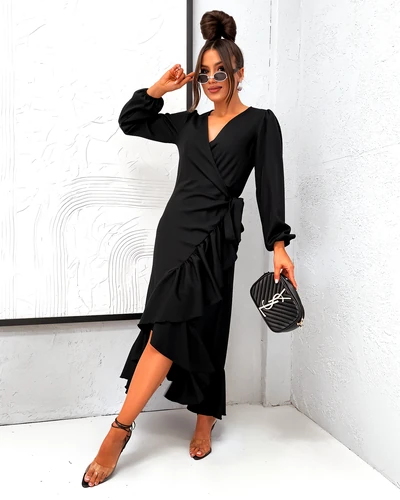 Royalfashion Tied women's midi dress with ruffles