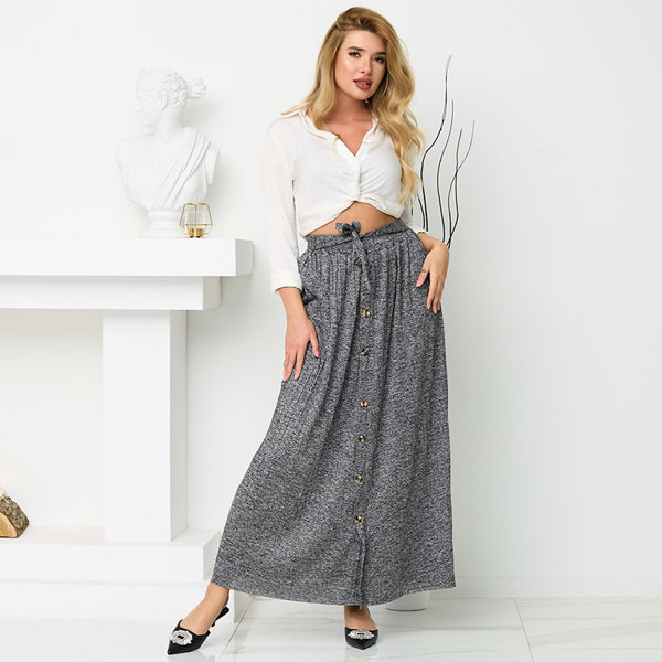 Ladies' pleated midi skirt with dark gray buttons - Footwear