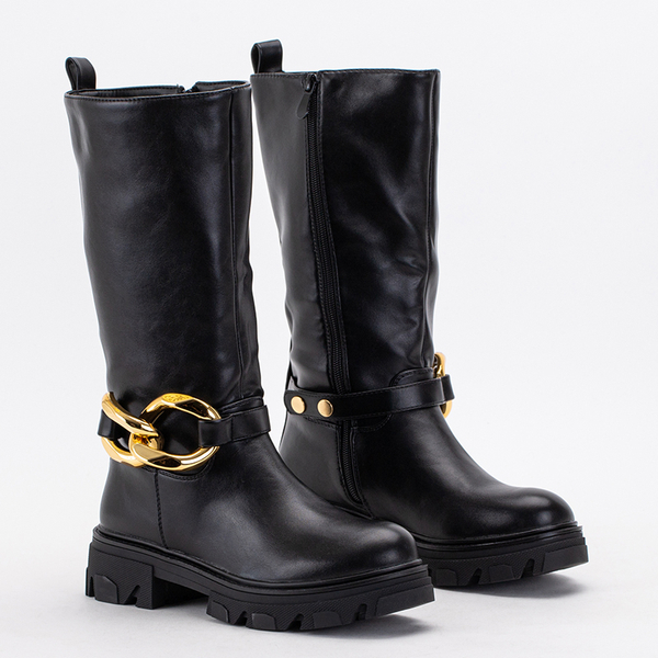 Black women's boots with chain Helari - Footwear
