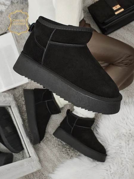 Elunara Women's Short Faux Snow Boots in Genuine Leather