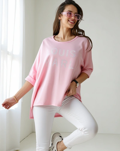 Royalfashion Women's viscose blouse with rhinestone inscriptions