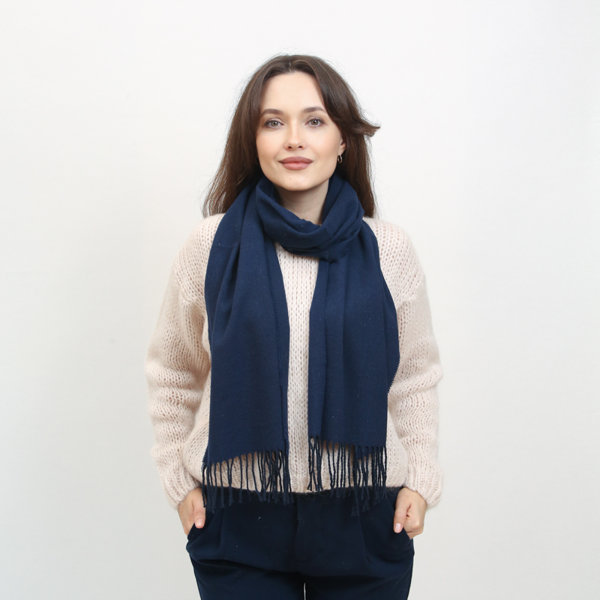 Classic navy blue women's narrow single-color scarf - Accessories