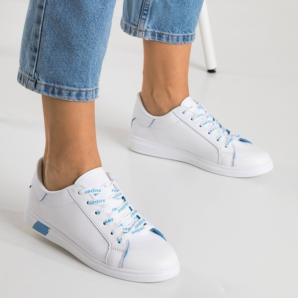 OUTLET White women's sports sneakers with blue inserts