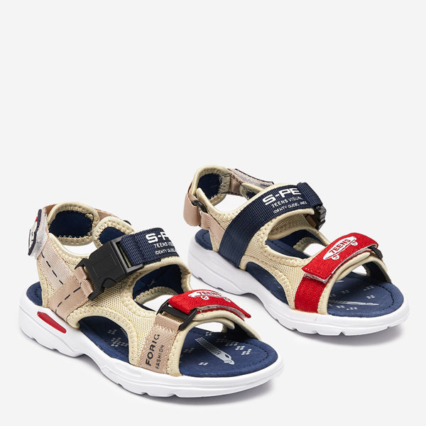 Beige and navy blue boys' sandals with Velcro Elbrusia - Footwear
